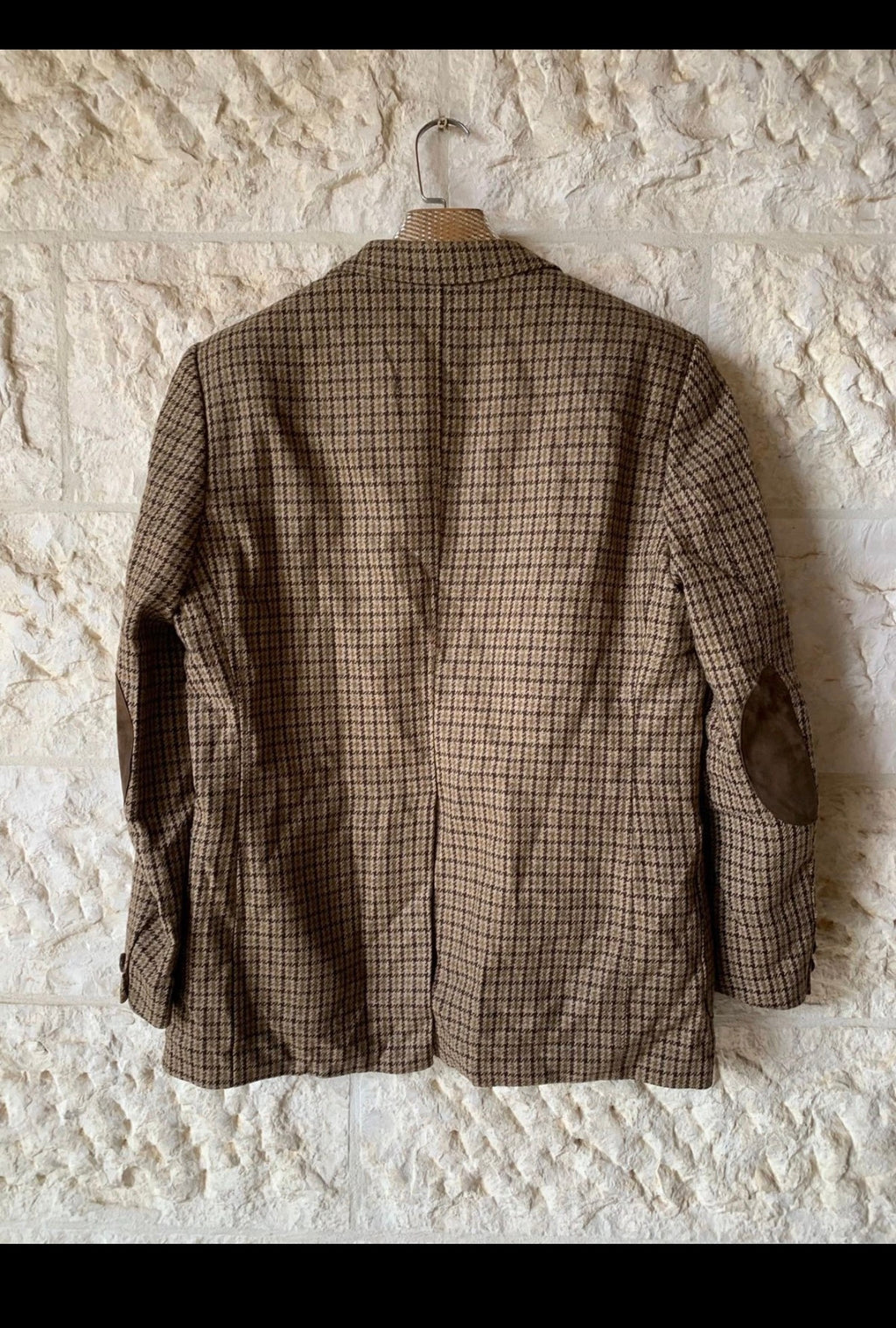1970s Vintage houndstooth pure wool handwoven tweed hunting jacket blazer 42R