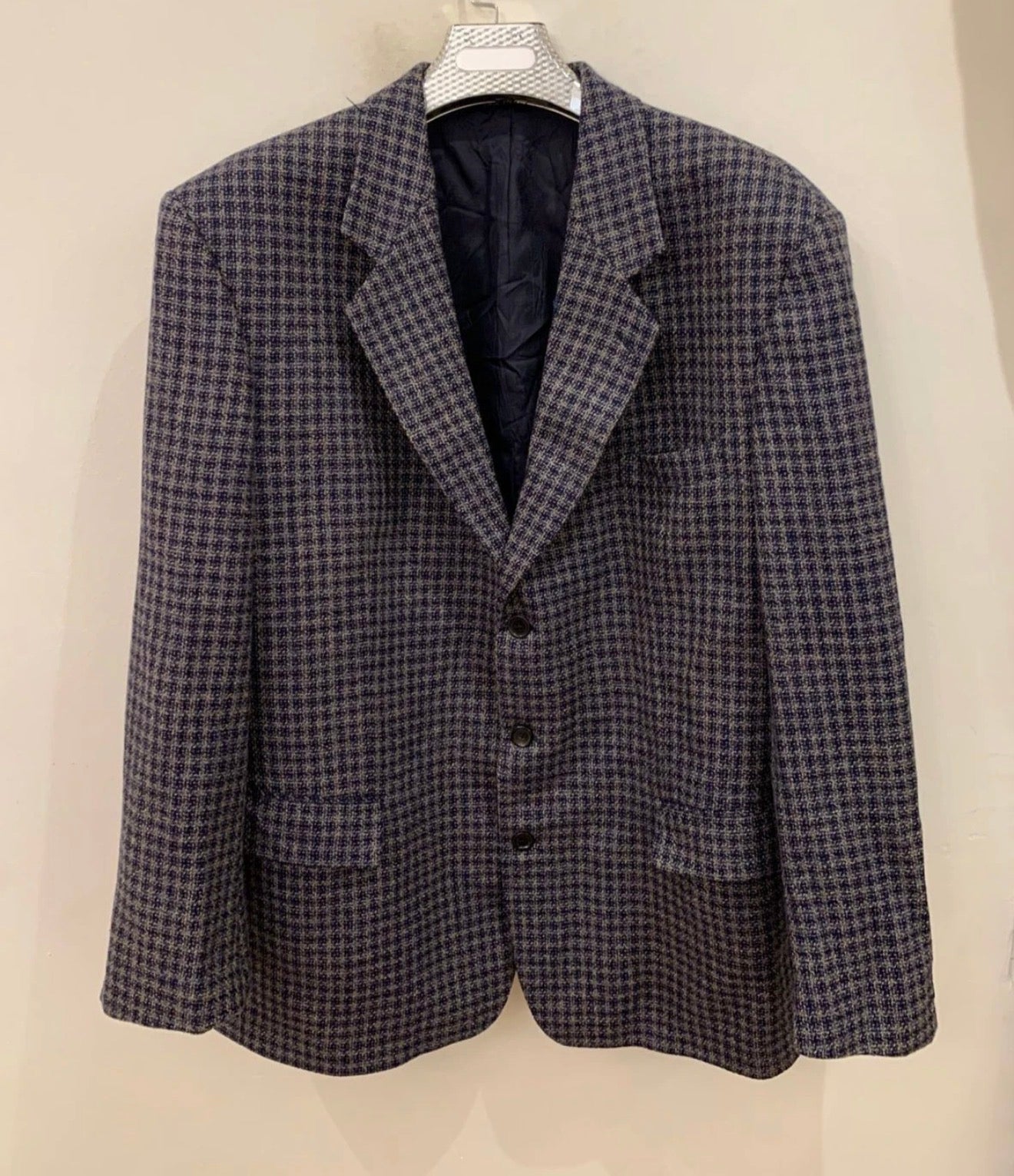 Vintage houndstooth plaid pure wool classic hunting jacket blazer 48R 48L XL