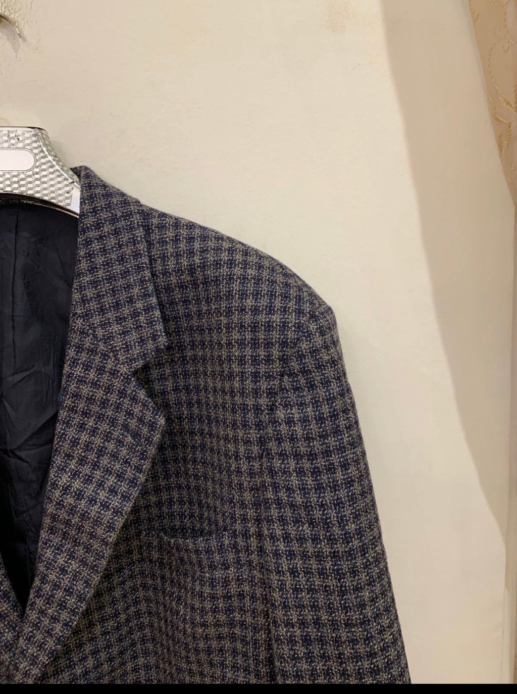 Vintage houndstooth plaid pure wool classic hunting jacket blazer 48R 48L XL
