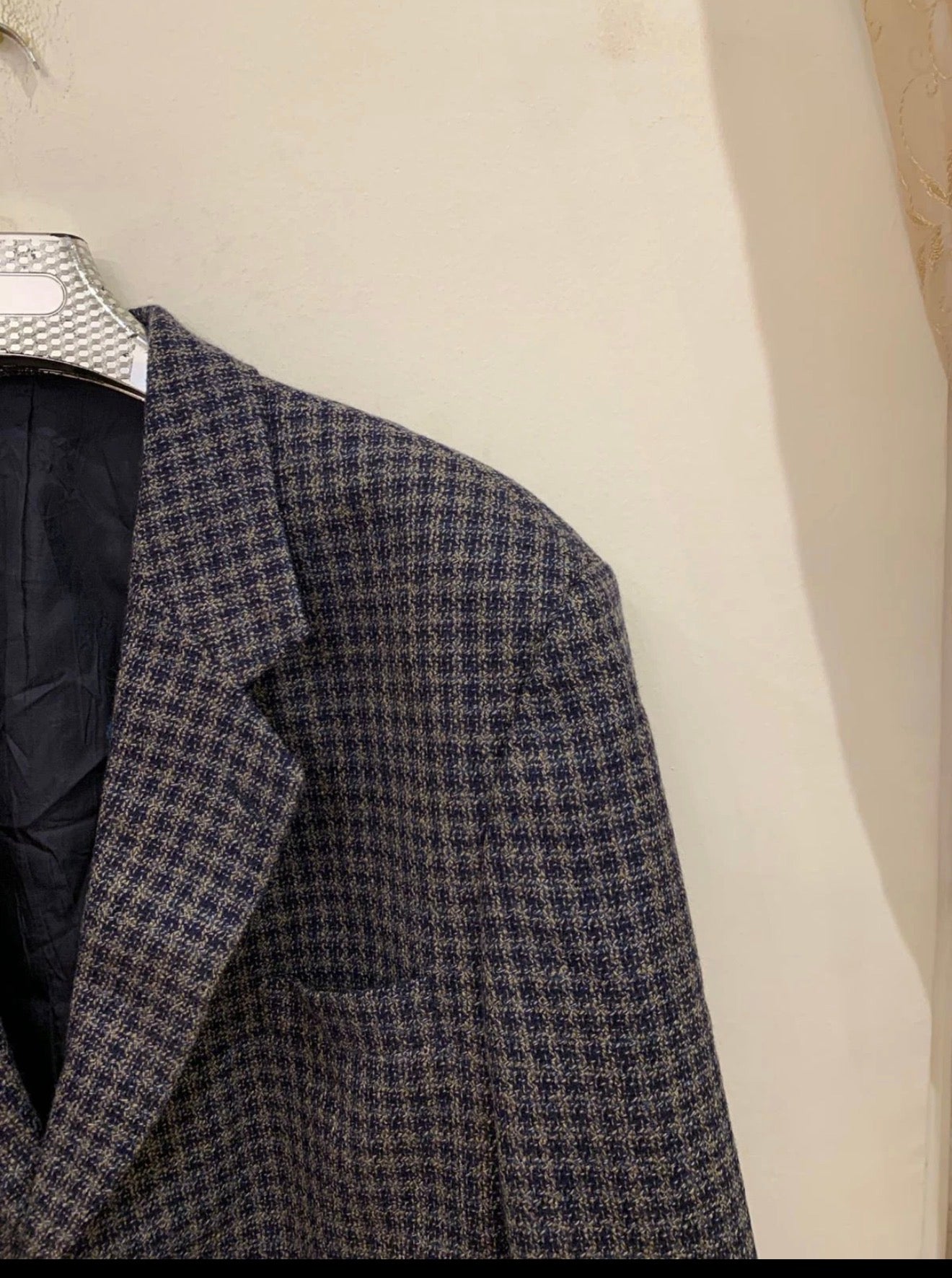 Vintage houndstooth plaid pure wool classic hunting jacket blazer 48R 48L XL