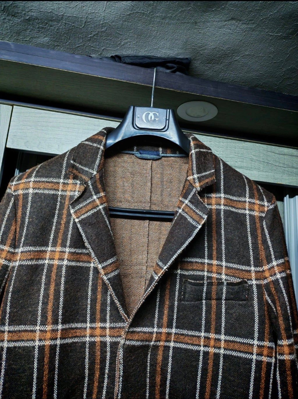 Paolo Pecora 100% Extrafine Merino Wool classic plaid brown over coat 36L 36R