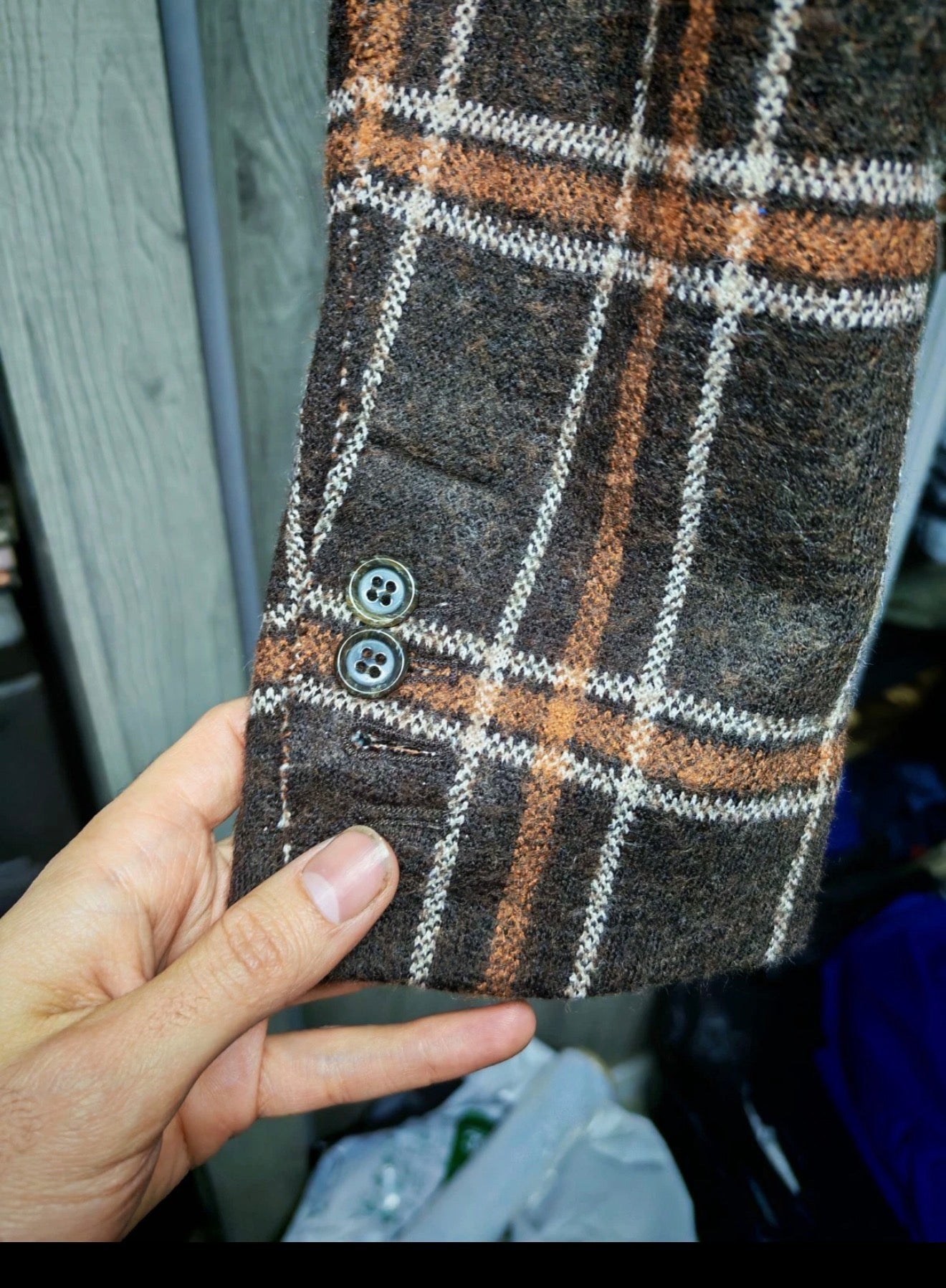 Paolo Pecora 100% Extrafine Merino Wool classic plaid brown over coat 36L 36R