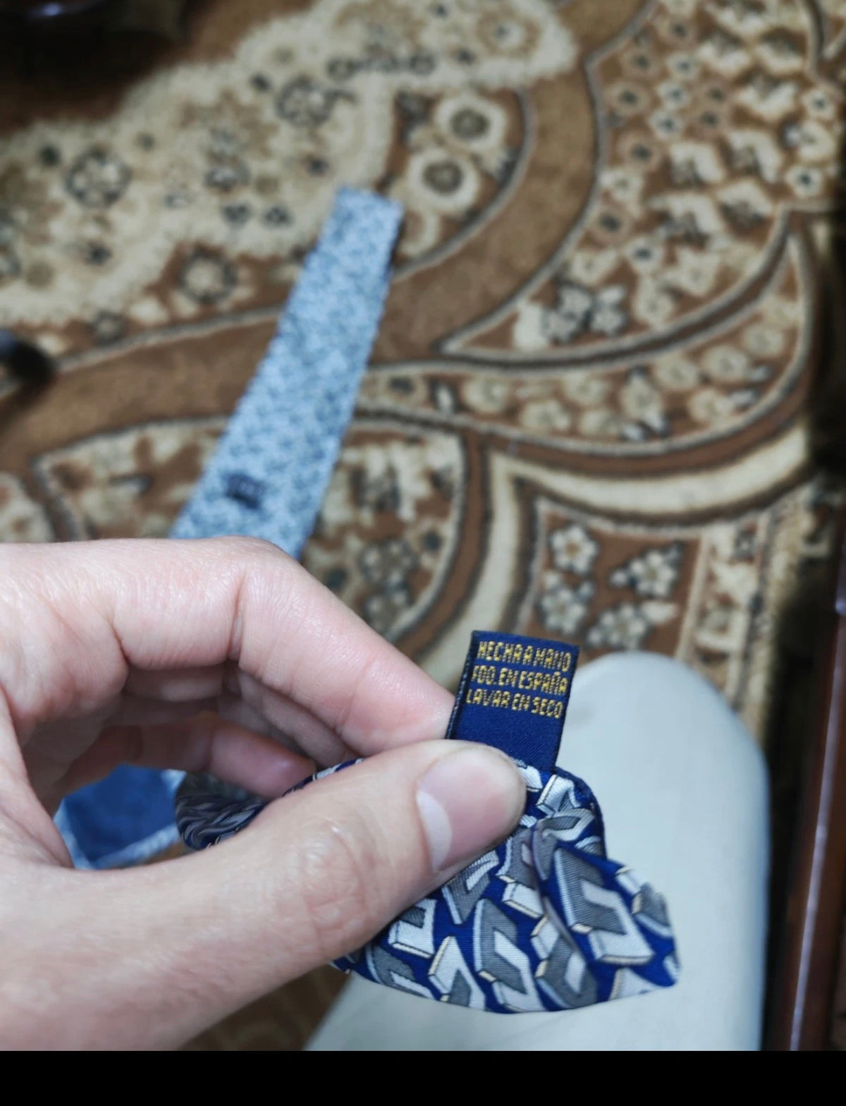 vintage Celine Paris classic 100% all silk luxury Geometric navy gray neck tie