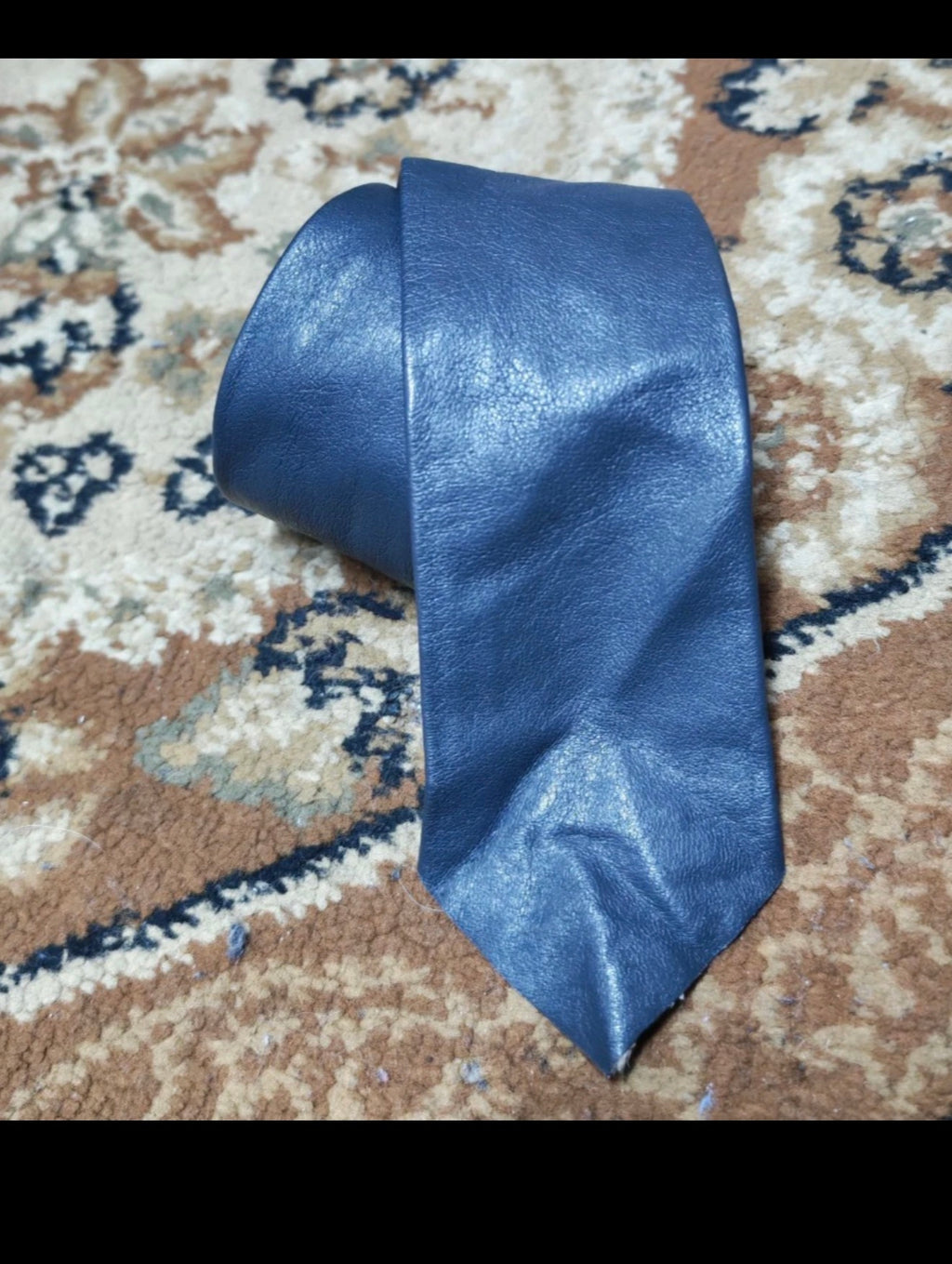 mens vintage handmade classic Genuine leather luxury bluish gray skinny neck tie