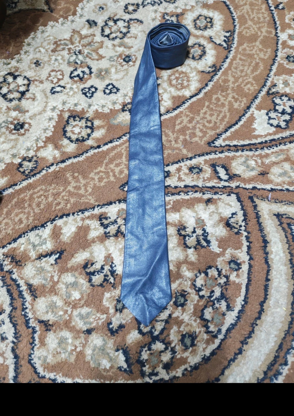mens vintage handmade classic Genuine leather luxury bluish gray skinny neck tie