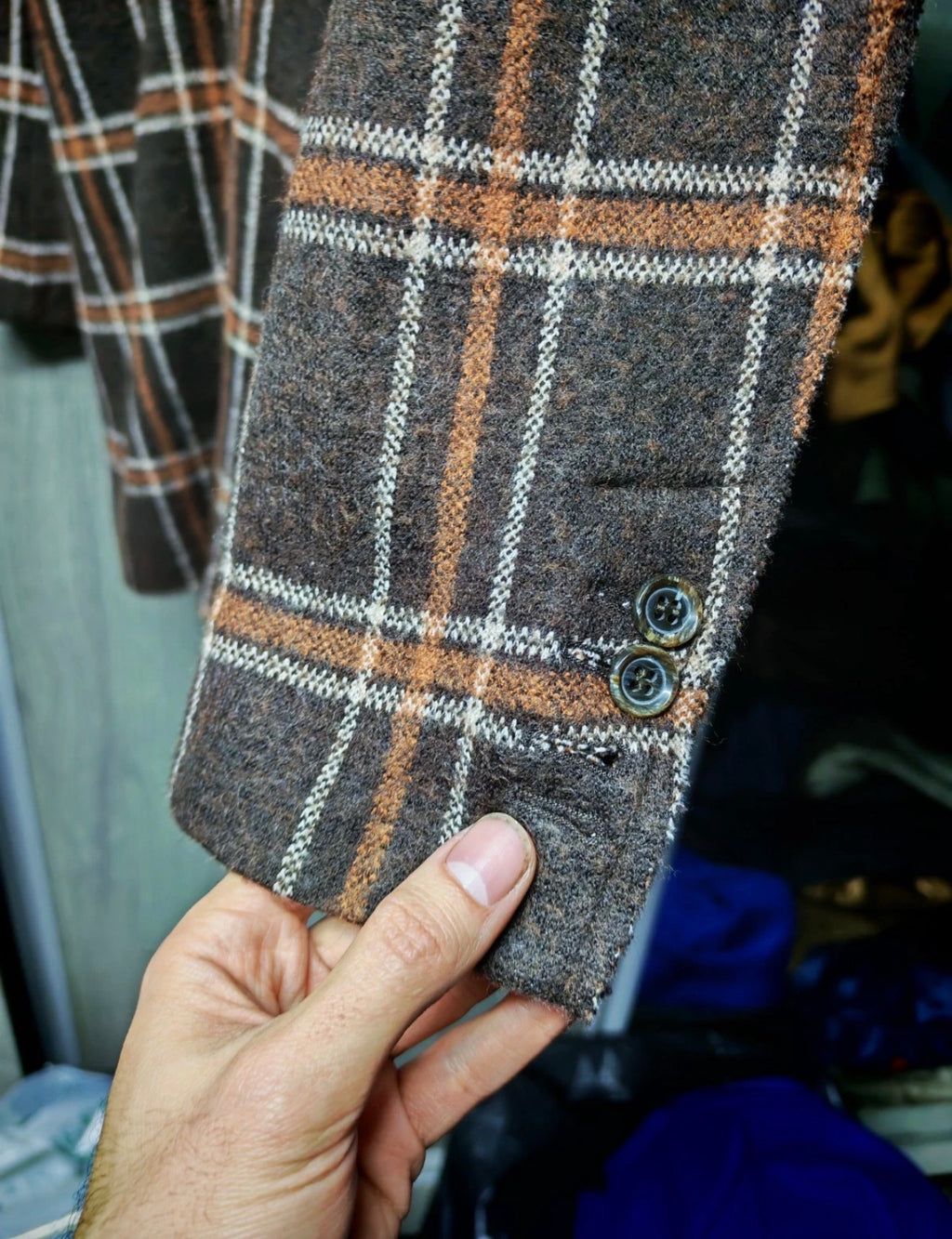 Paolo Pecora 100% Extrafine Merino Wool classic plaid brown over coat 36L 36R