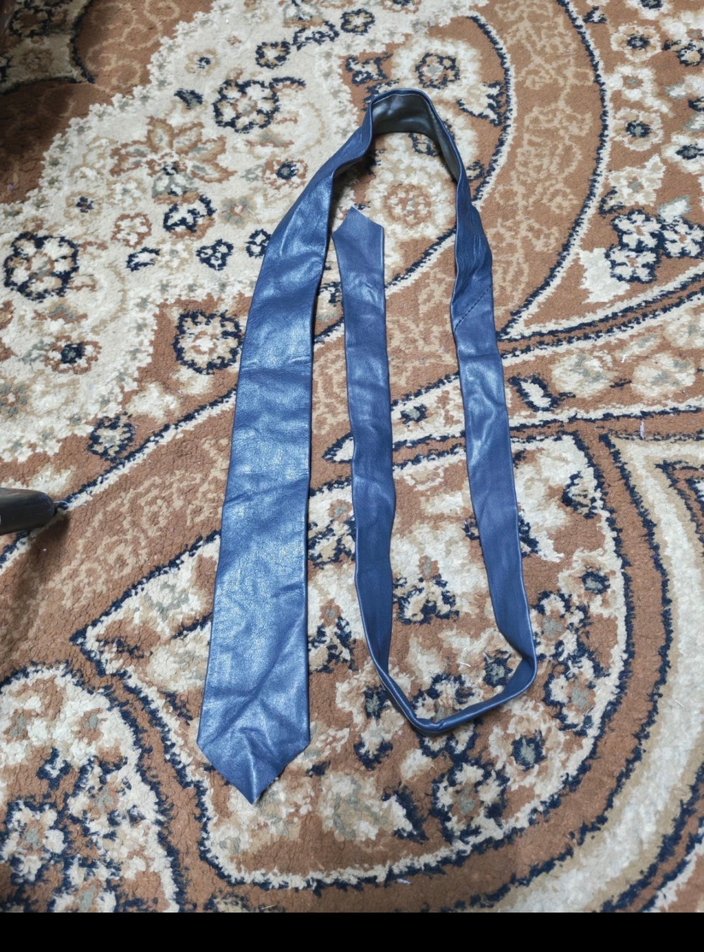 mens vintage handmade classic Genuine leather luxury bluish gray skinny neck tie