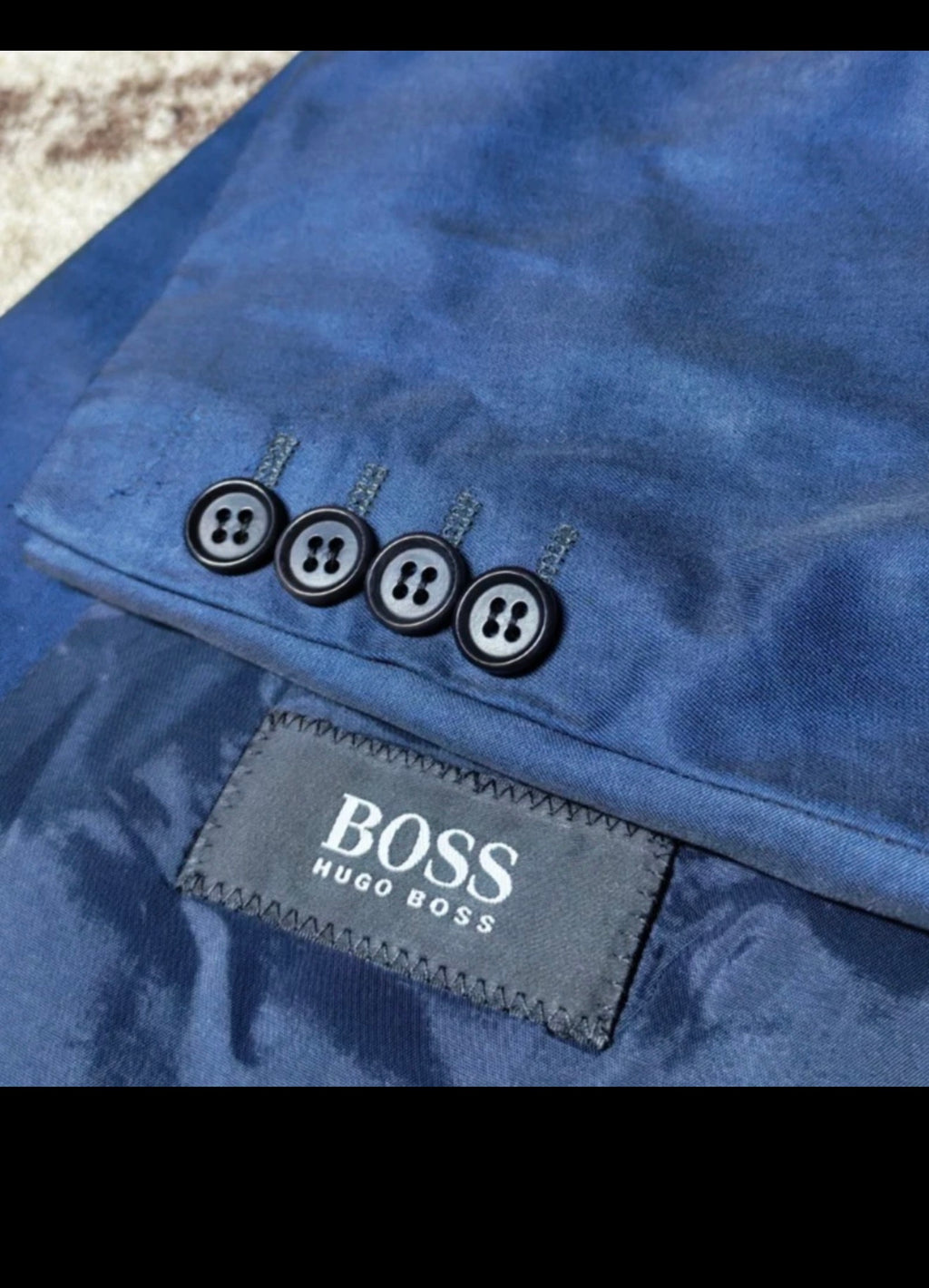 Vintage Hugo Boss 100% pure Cotton classic shiny blue 2 button summer suit 42L