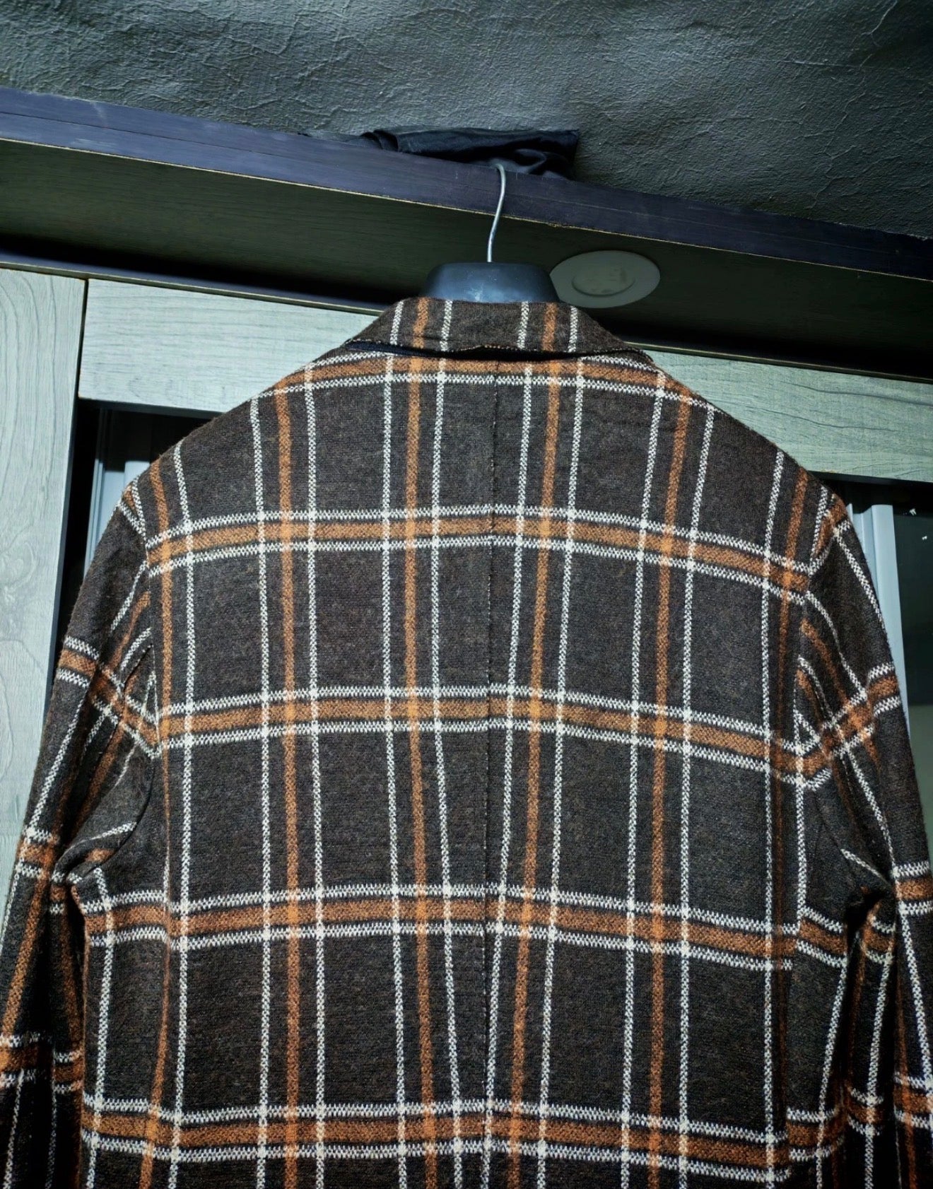 Paolo Pecora 100% Extrafine Merino Wool classic plaid brown over coat 36L 36R