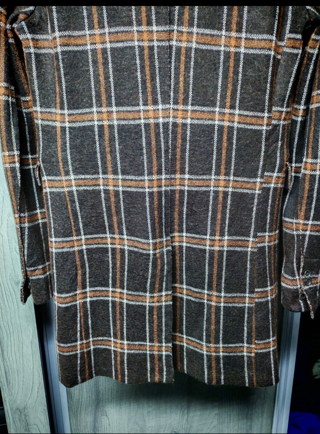Paolo Pecora 100% Extrafine Merino Wool classic plaid brown over coat 36L 36R