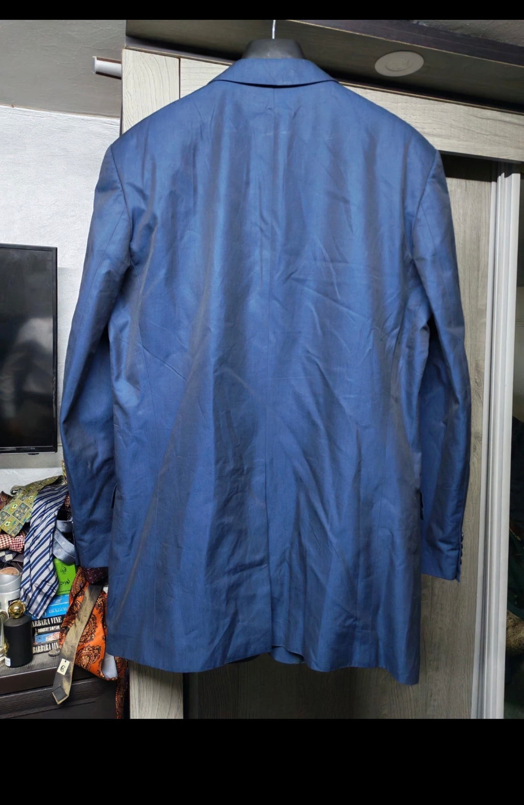 Vintage Hugo Boss 100% pure Cotton classic shiny blue 2 button summer suit 42L