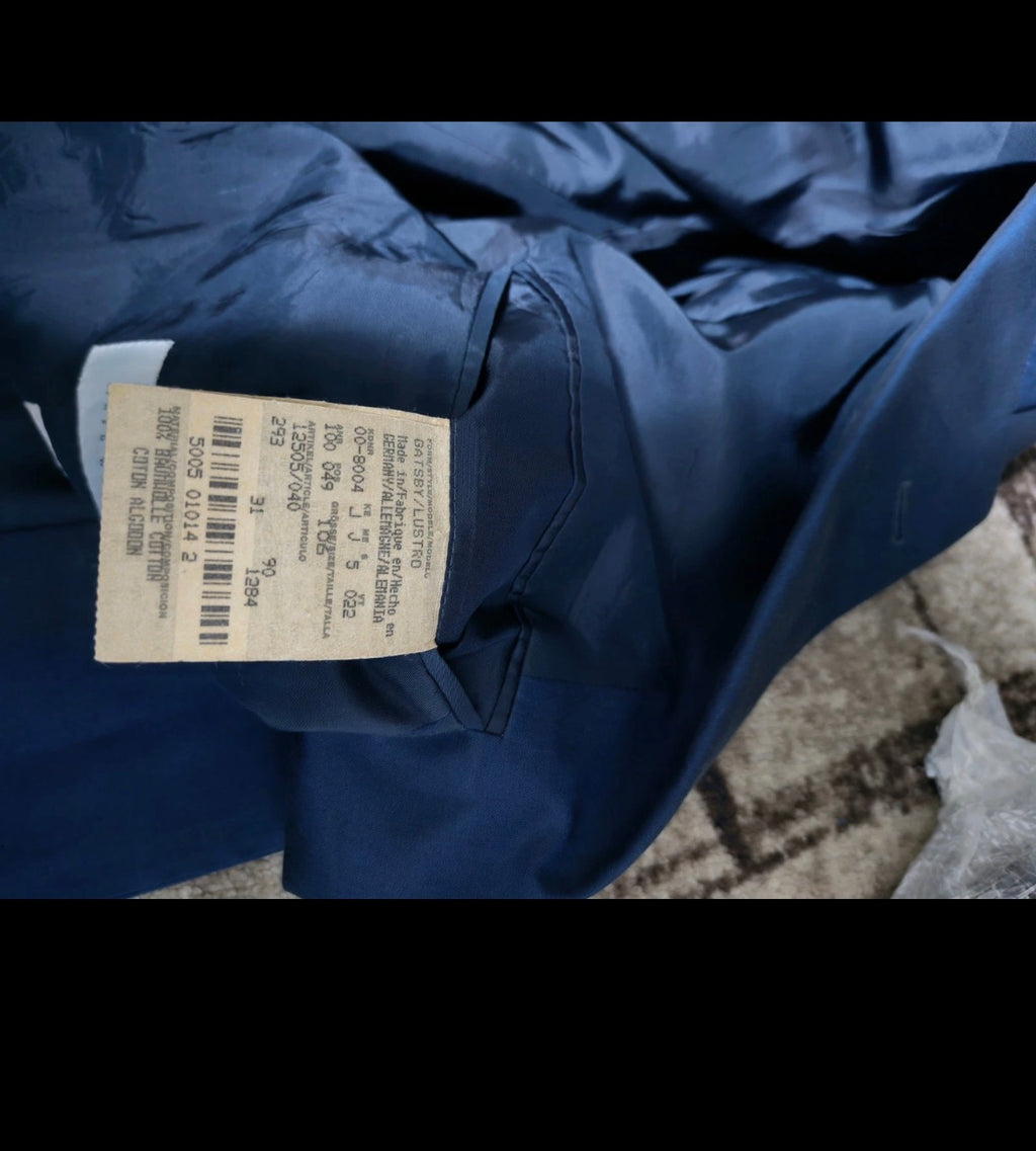 Vintage Hugo Boss 100% pure Cotton classic shiny blue 2 button summer suit 42L