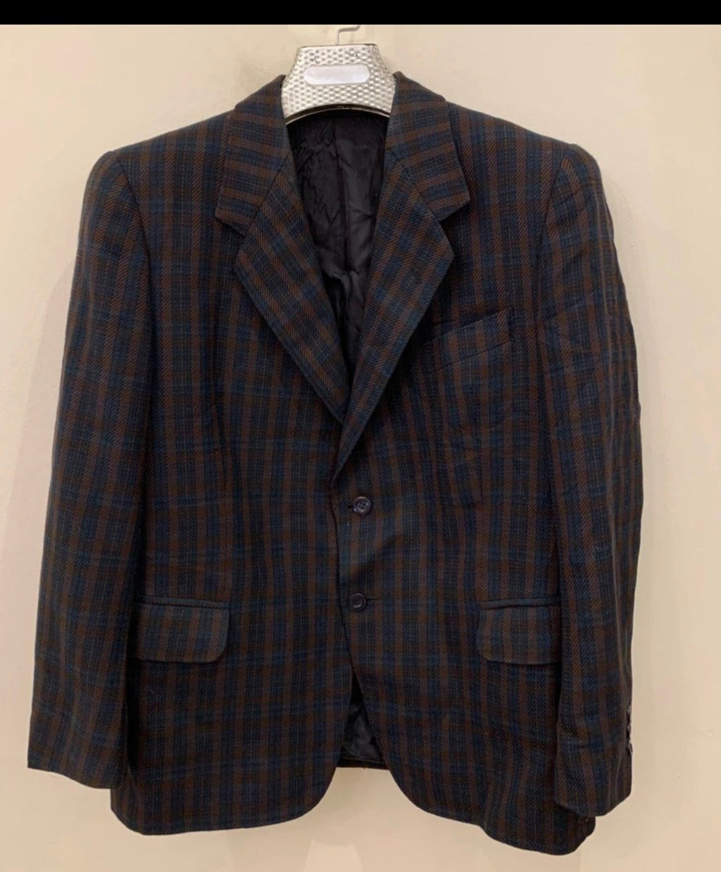 1970s Vintage woollen wool camouflage plaid classic jacket blazer 42R