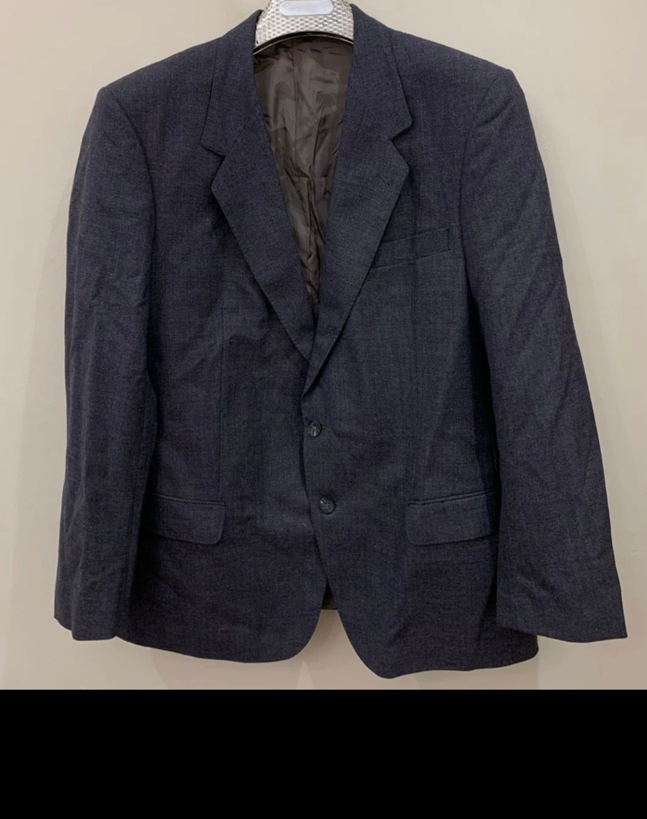 1970s vintage pure wool classic grayish blue 2 button suit 40R