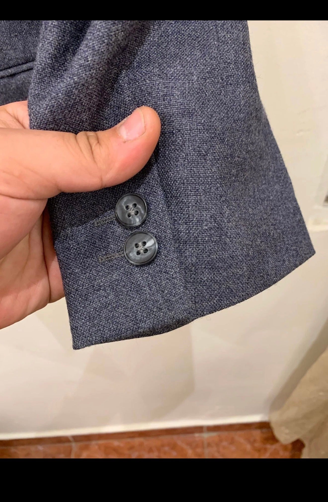 1970s vintage pure wool classic grayish blue 2 button suit 40R