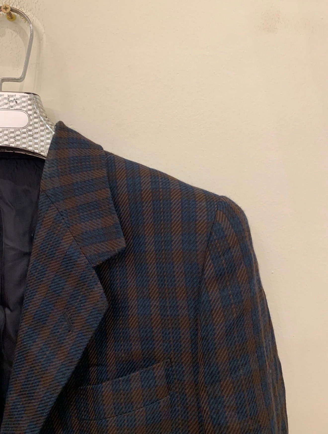 1970s Vintage woollen wool camouflage plaid classic jacket blazer 42R