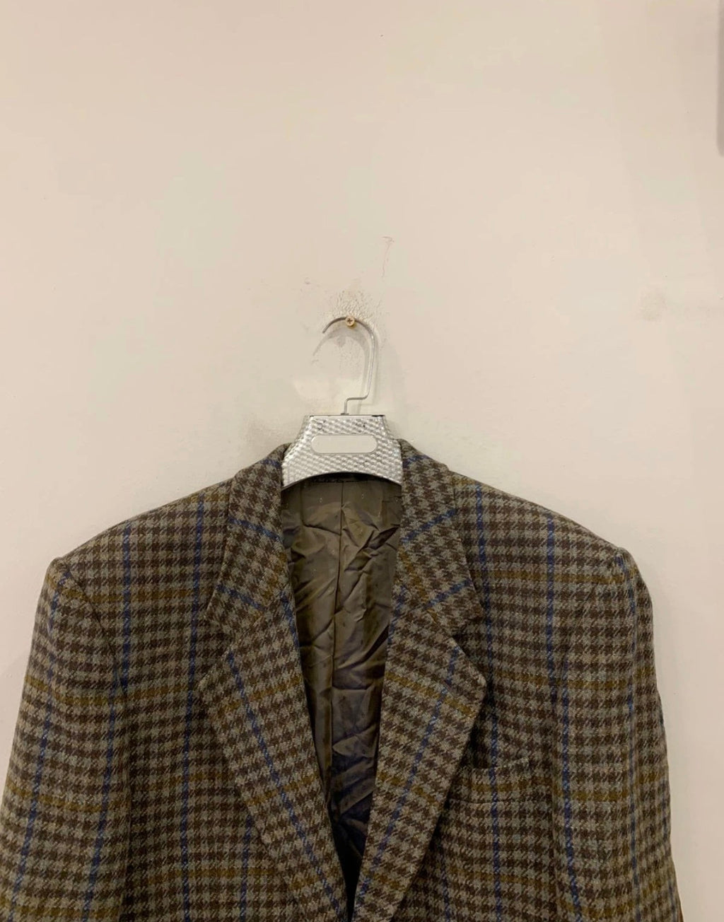 Vintage pure wool handwoven tweed camouflage plaid brown jacket blazer 42R