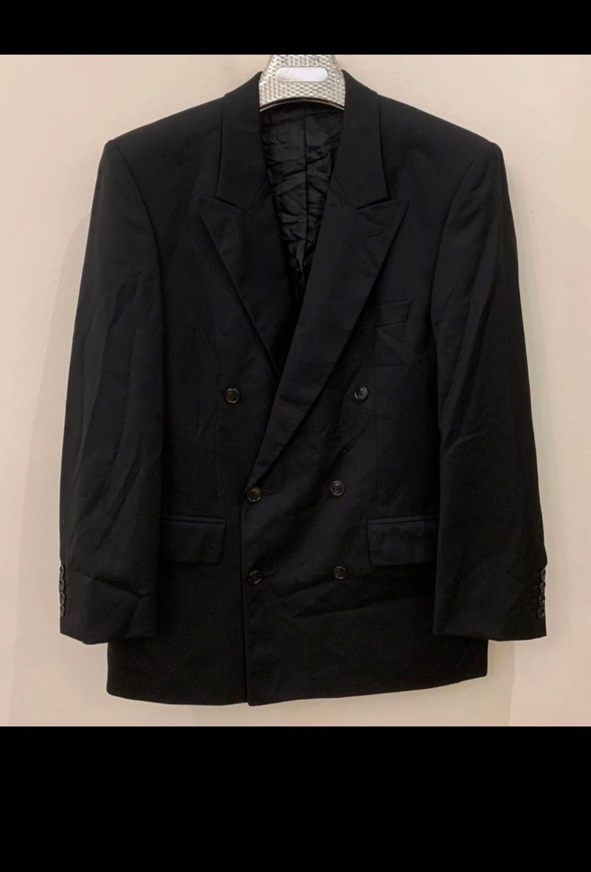 Vintage Van Gils pure wool super 100s double breasted classic black suit 40R 40S