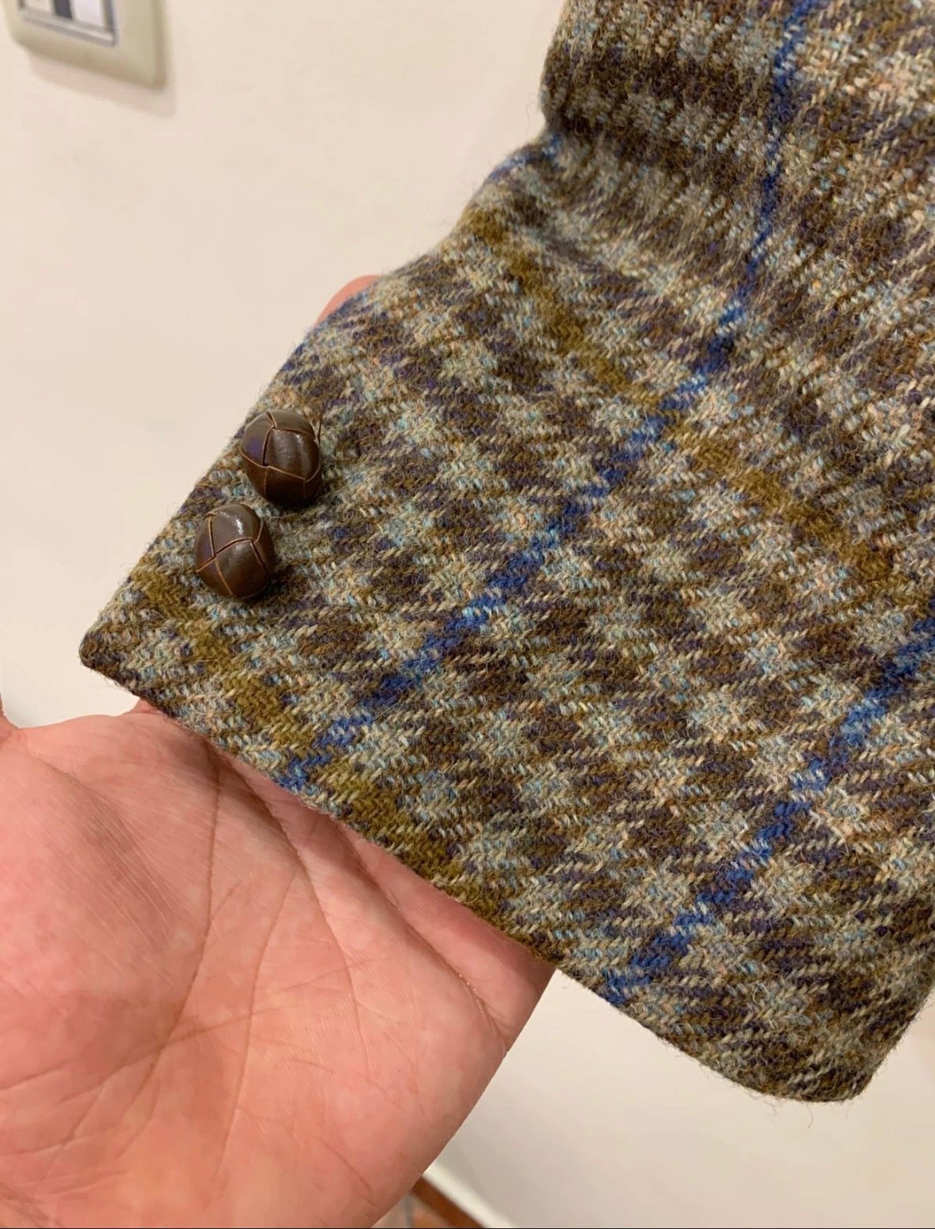 Vintage pure wool handwoven tweed camouflage plaid brown jacket blazer 42R