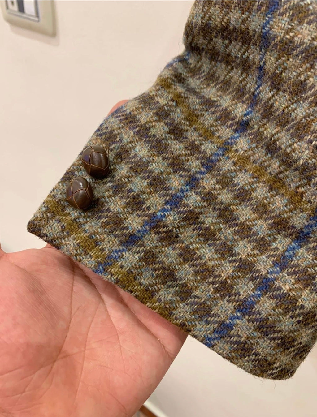 Vintage pure wool handwoven tweed camouflage plaid brown jacket blazer 42R