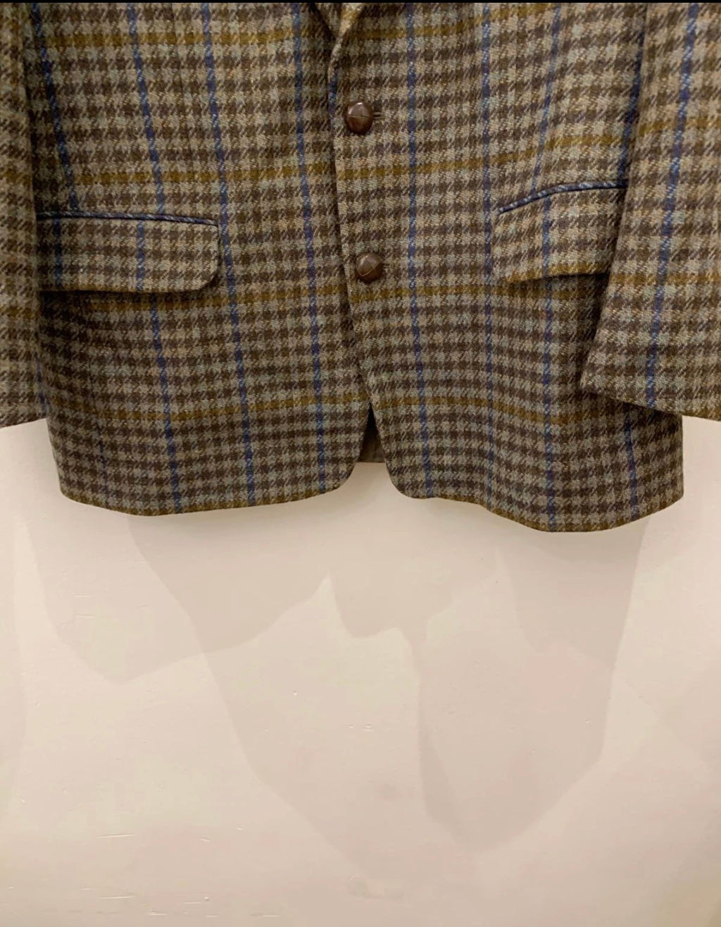 Vintage pure wool handwoven tweed camouflage plaid brown jacket blazer 42R