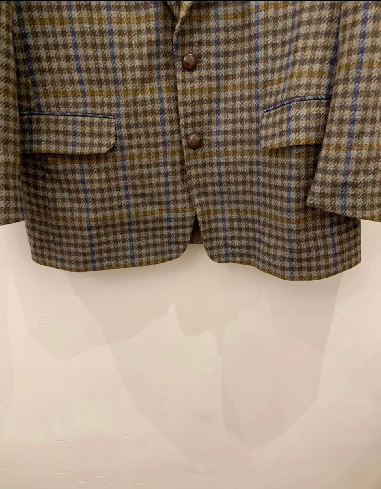 Vintage pure wool handwoven tweed camouflage plaid brown jacket blazer 42R