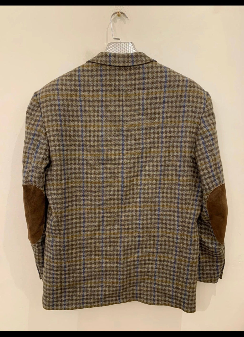 Vintage pure wool handwoven tweed camouflage plaid brown jacket blazer 42R