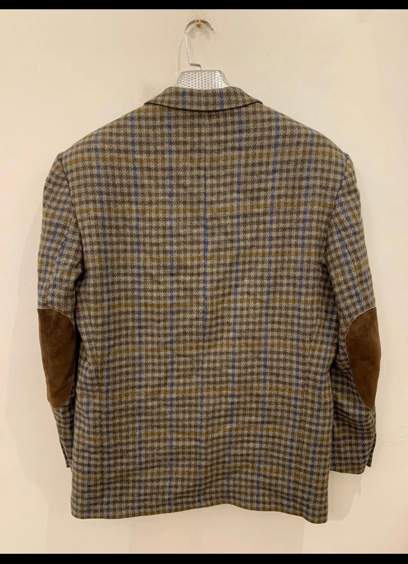 Vintage pure wool handwoven tweed camouflage plaid brown jacket blazer 42R