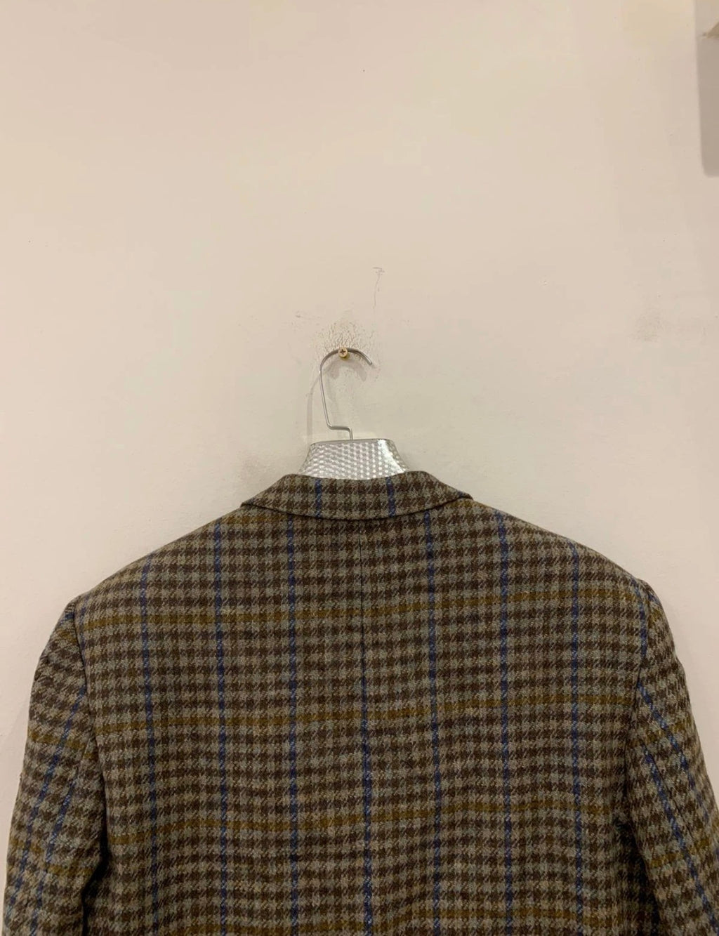 Vintage pure wool handwoven tweed camouflage plaid brown jacket blazer 42R