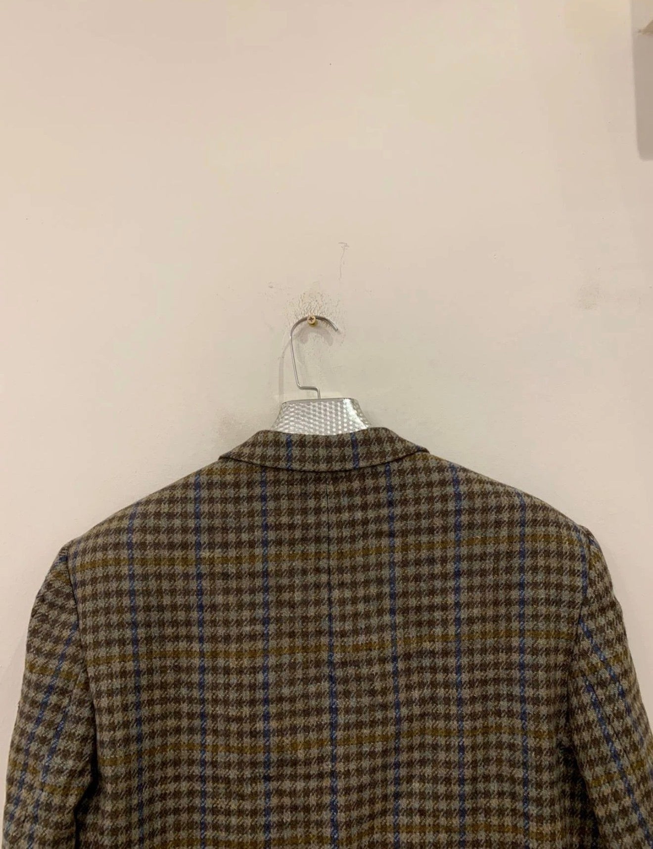 Vintage pure wool handwoven tweed camouflage plaid brown jacket blazer 42R