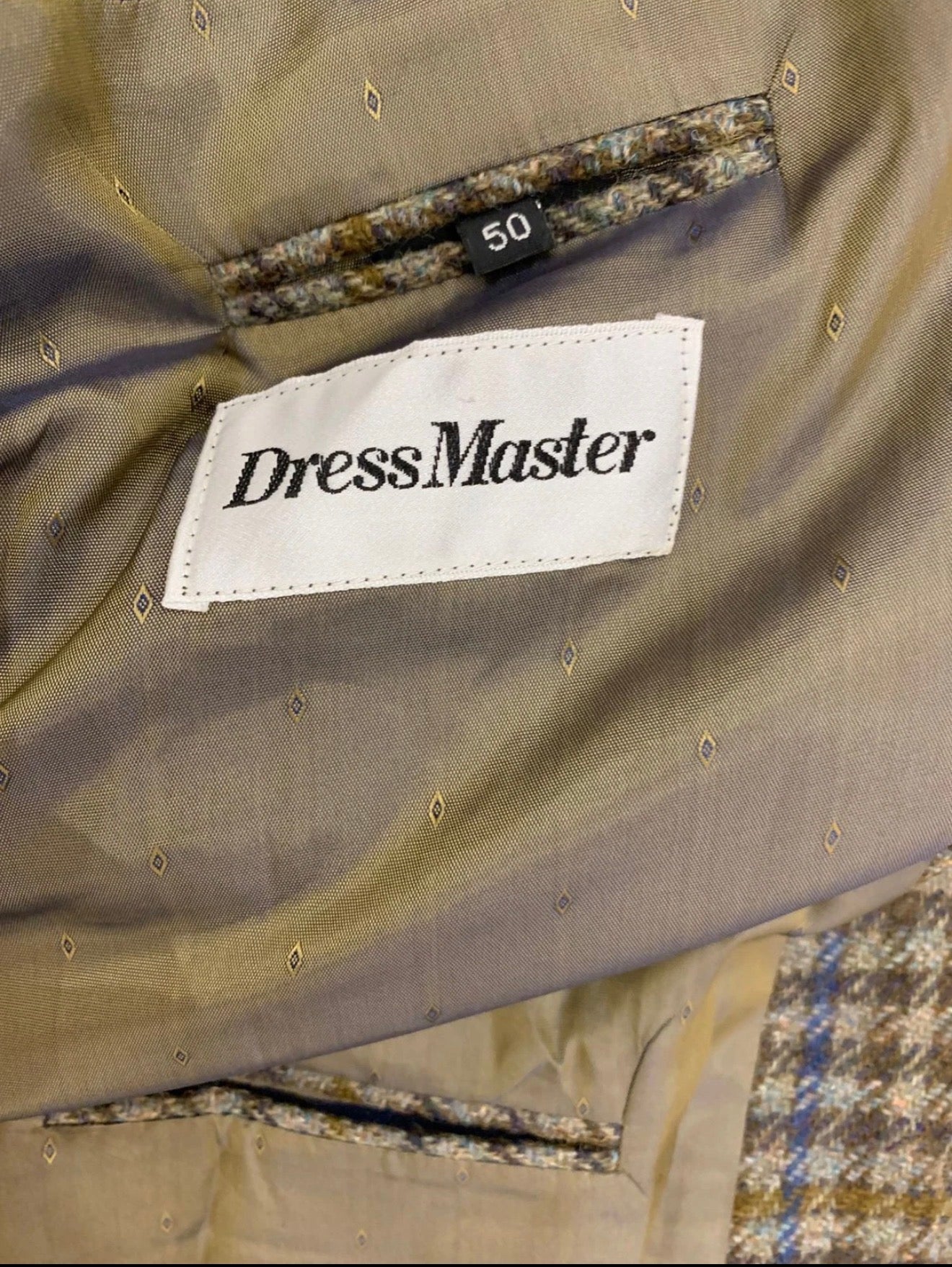 Vintage pure wool handwoven tweed camouflage plaid brown jacket blazer 42R