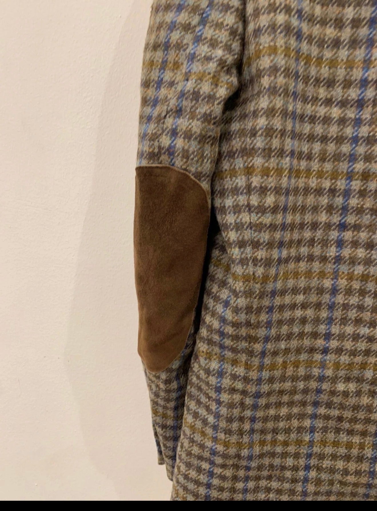 Vintage pure wool handwoven tweed camouflage plaid brown jacket blazer 42R