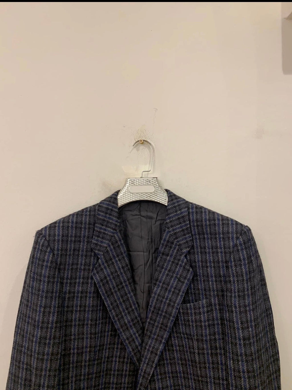Vintage pure wool tweed camouflage plaid classic blue jacket blazer 42R
