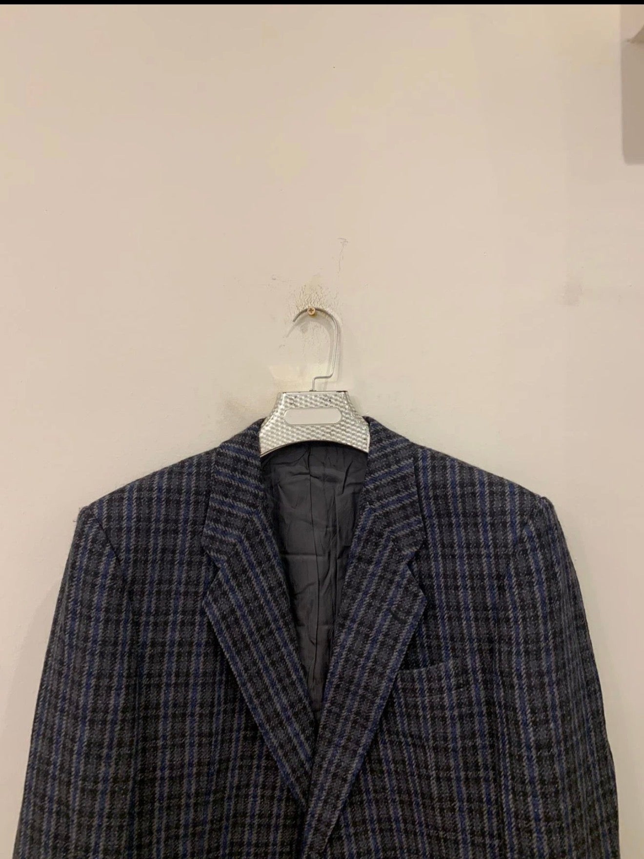 Vintage pure wool tweed camouflage plaid classic blue jacket blazer 42R
