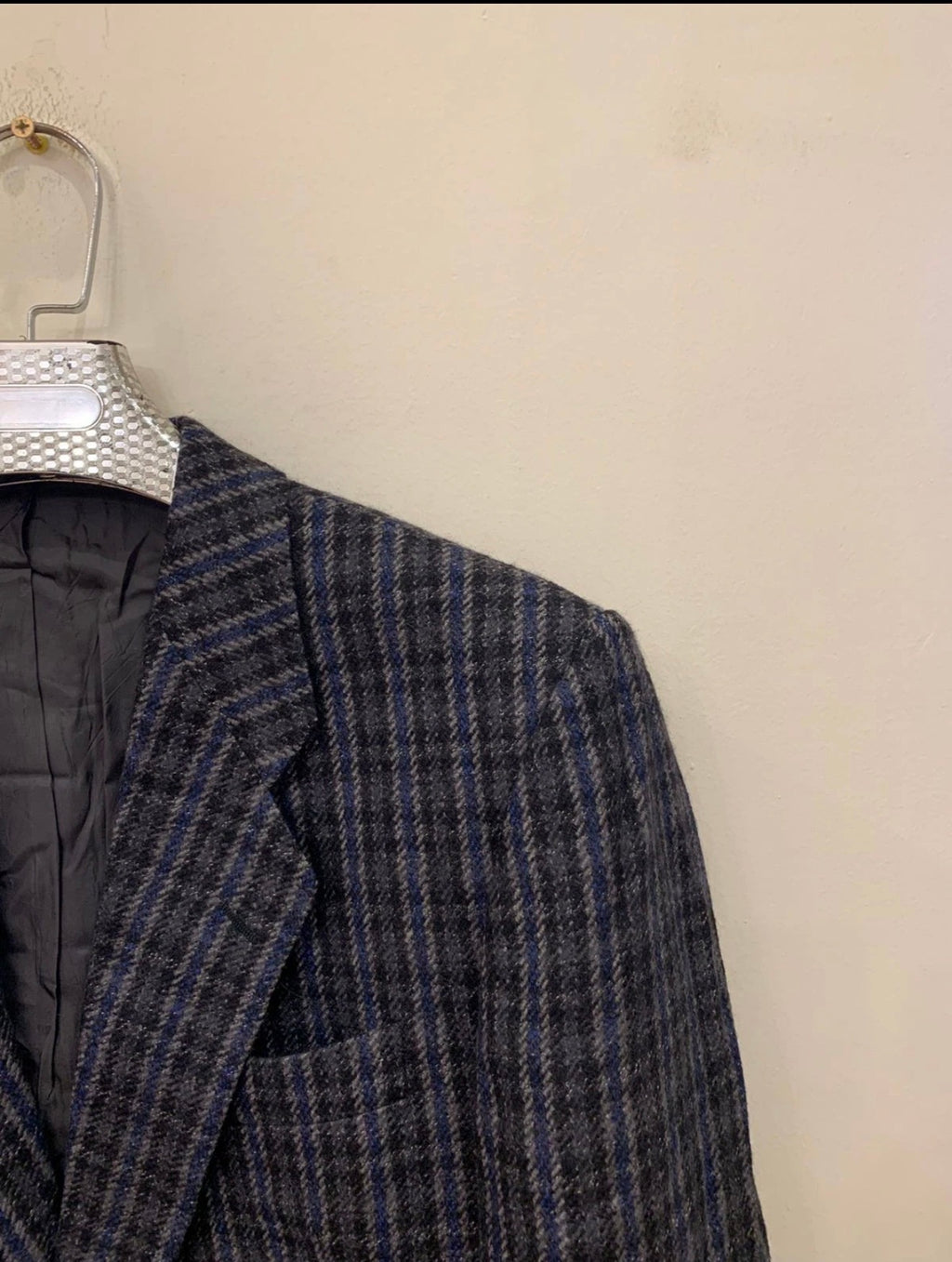 Vintage pure wool tweed camouflage plaid classic blue jacket blazer 42R