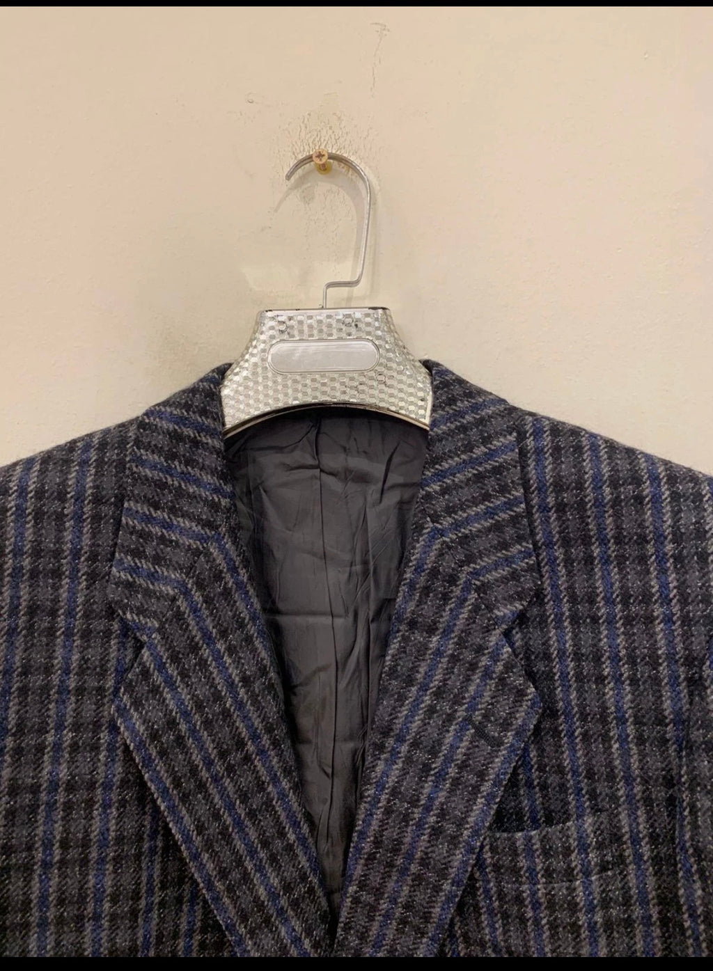 Vintage pure wool tweed camouflage plaid classic blue jacket blazer 42R