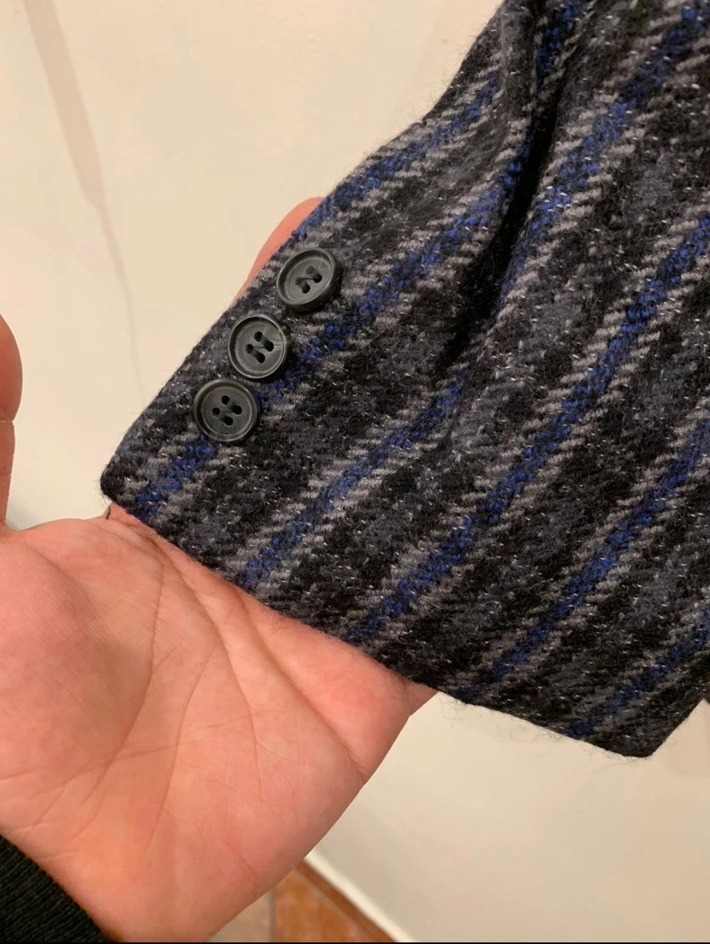 Vintage pure wool tweed camouflage plaid classic blue jacket blazer 42R