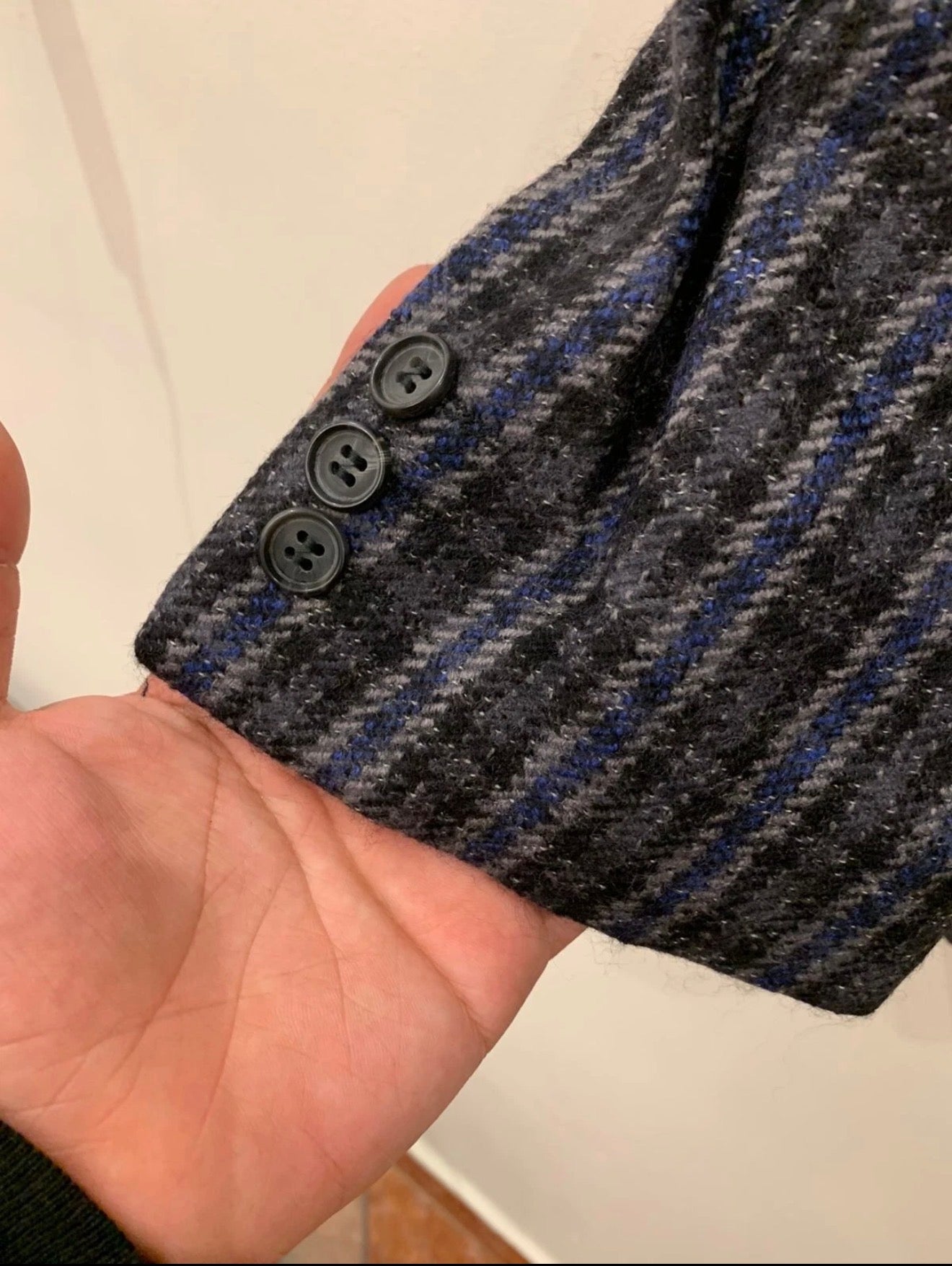 Vintage pure wool tweed camouflage plaid classic blue jacket blazer 42R