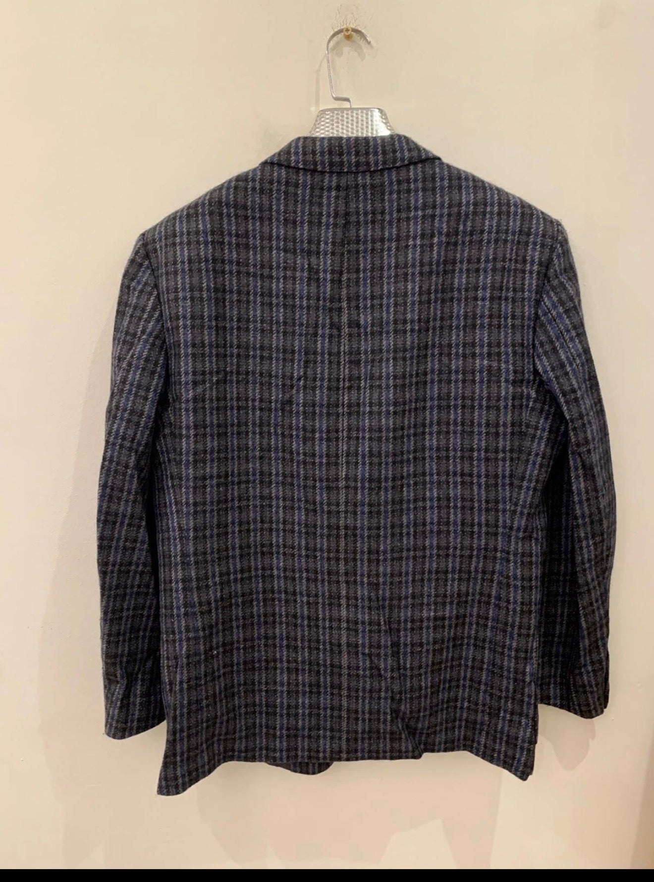 Vintage pure wool tweed camouflage plaid classic blue jacket blazer 42R