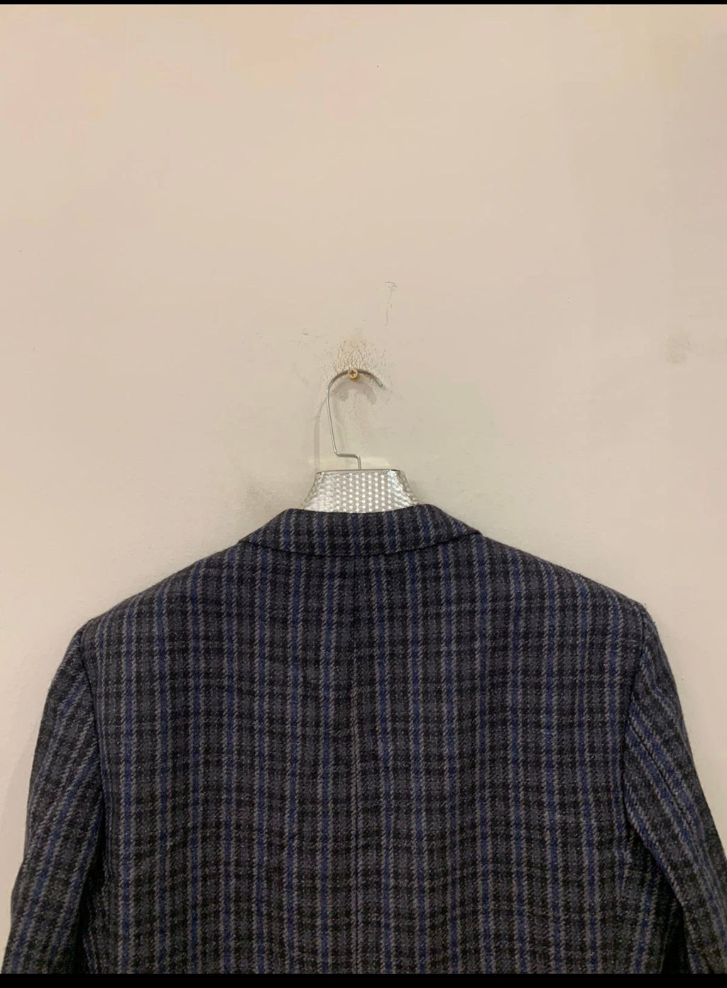 Vintage pure wool tweed camouflage plaid classic blue jacket blazer 42R