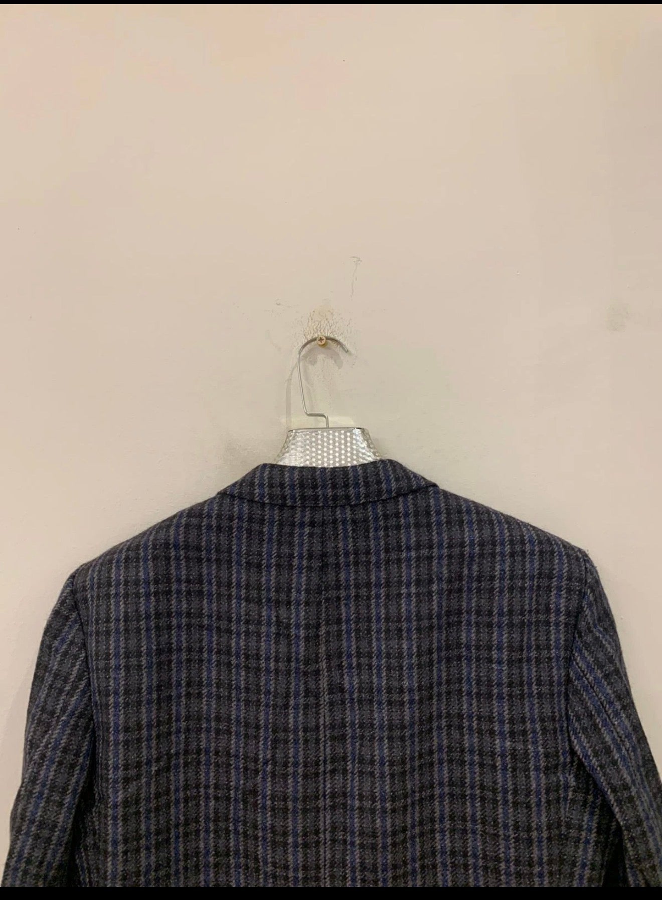 Vintage pure wool tweed camouflage plaid classic blue jacket blazer 42R