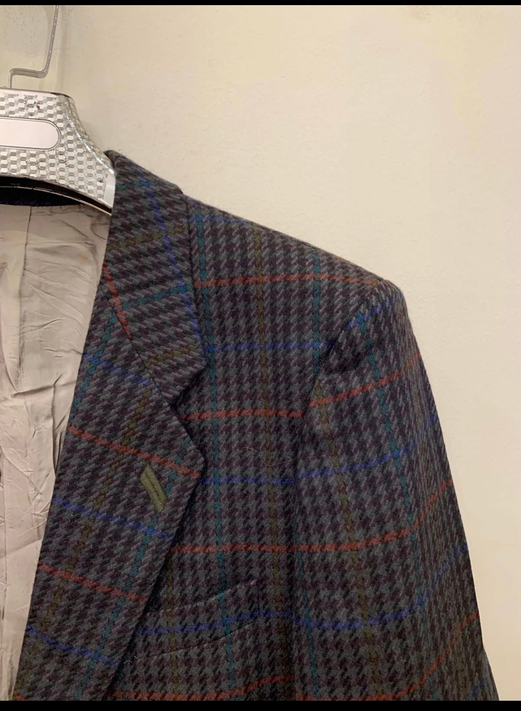 Vintage houndstooth plaid pure Lambswool soft tweed hunting jacket blazer 42R