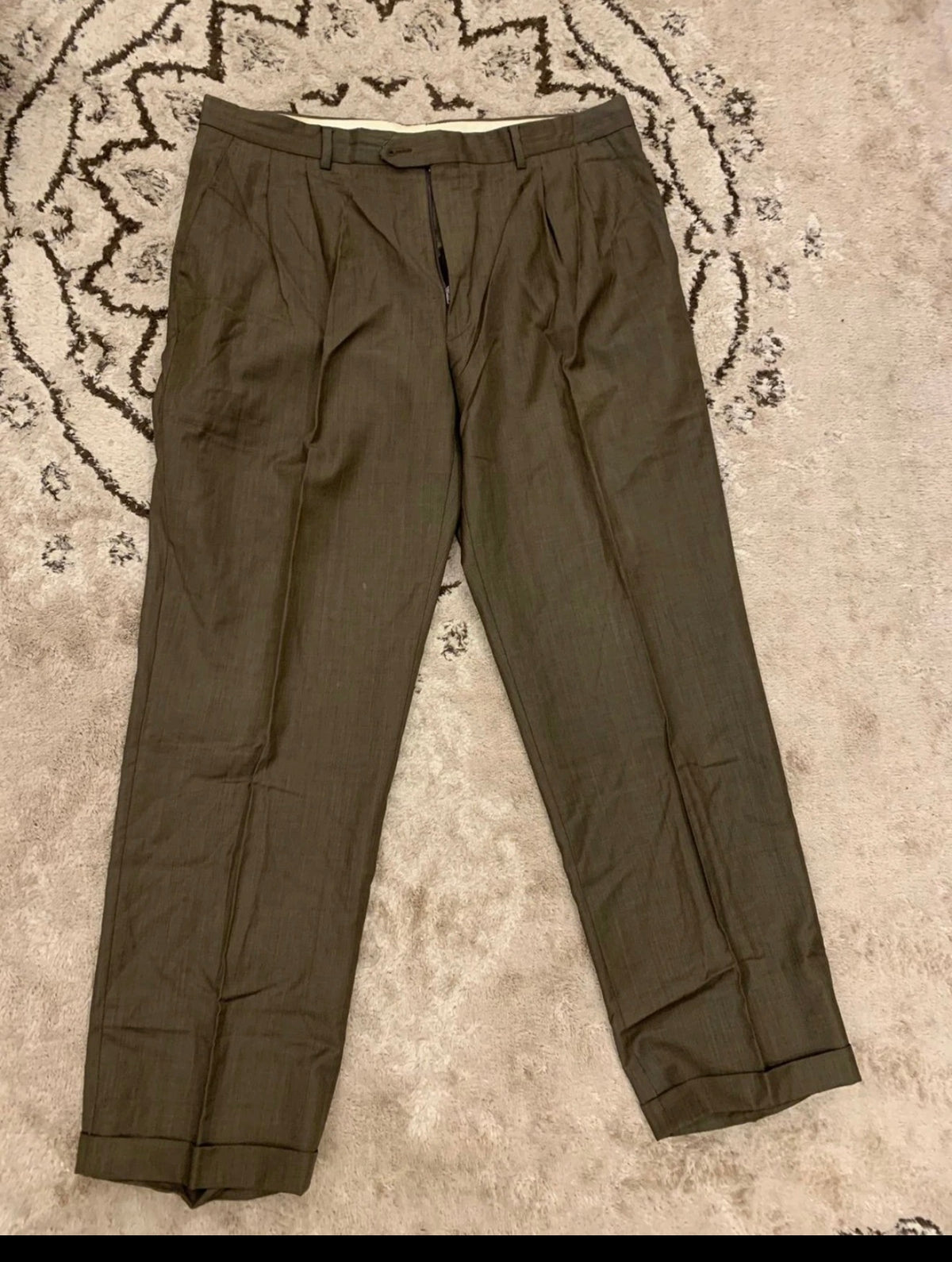 Vintage pure wool super 120s classic brownish green 3 button suit 42R
