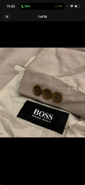 Vintage Hugo Boss superfine pure wool classic Cozy grayish beige suit 44R 44L