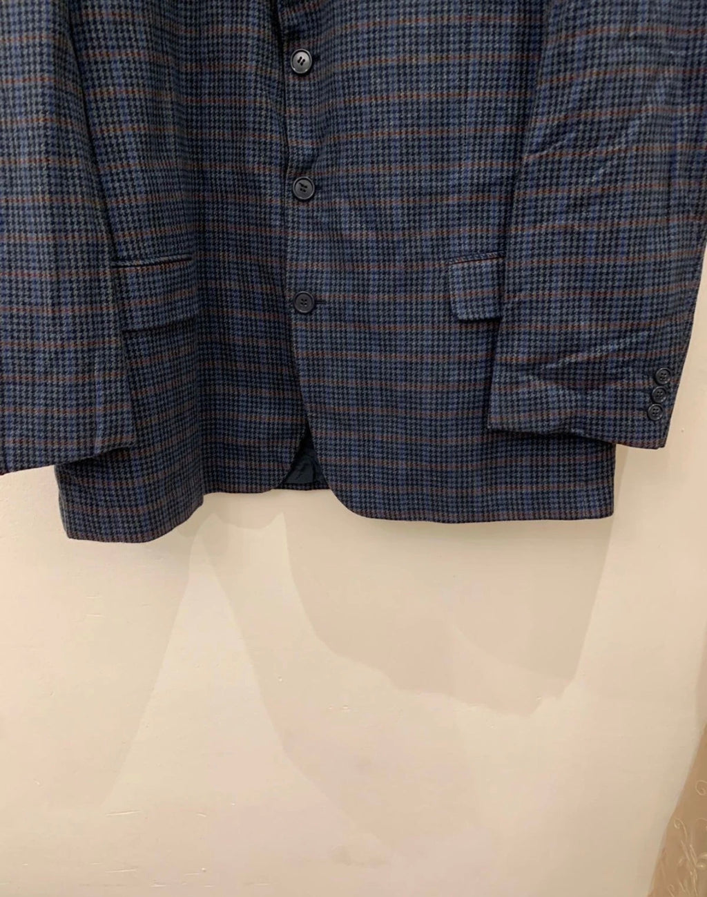 Vintage houndstooth plaid pure wool classic blue hunting jacket blazer 44R