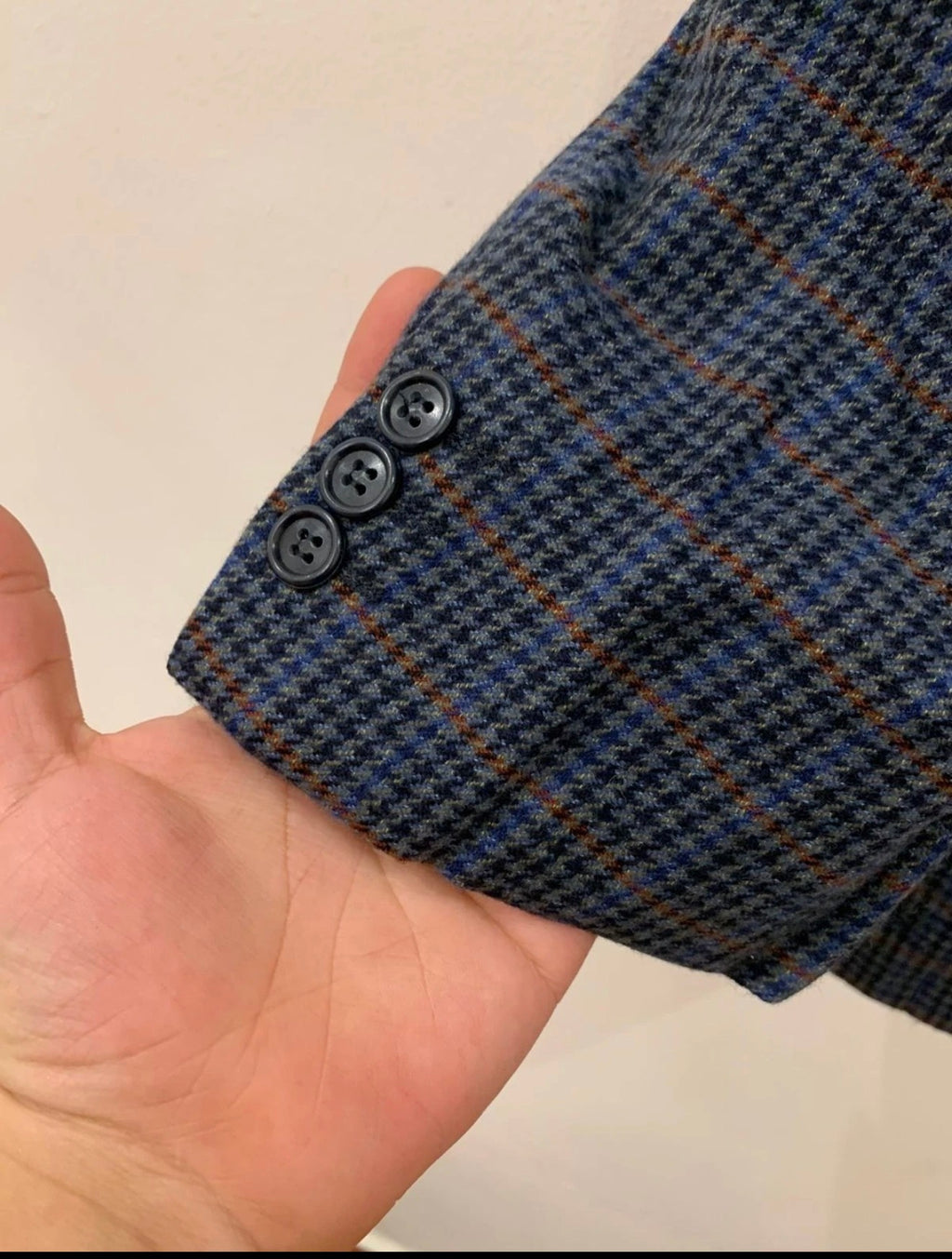 Vintage houndstooth plaid pure wool classic blue hunting jacket blazer 44R