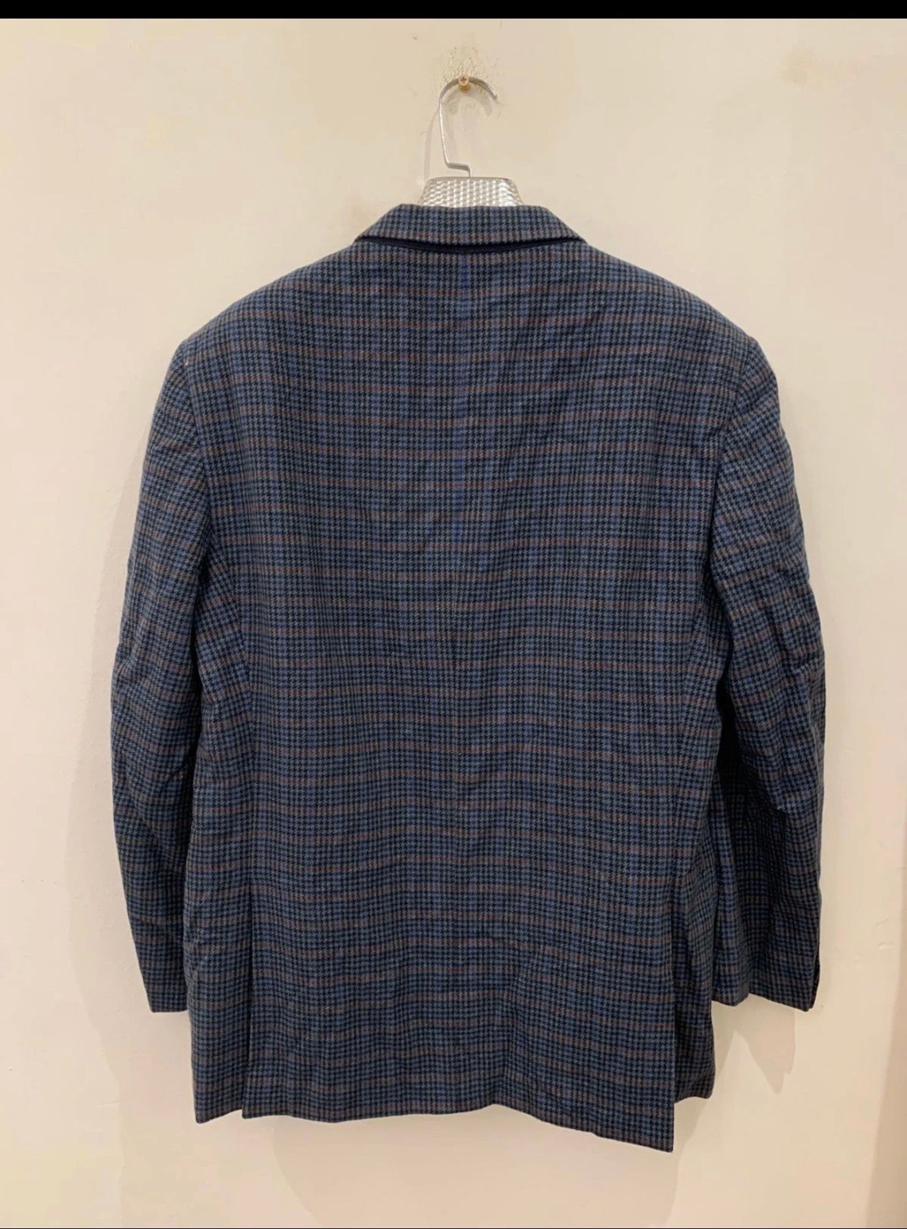 Vintage houndstooth plaid pure wool classic blue hunting jacket blazer 44R