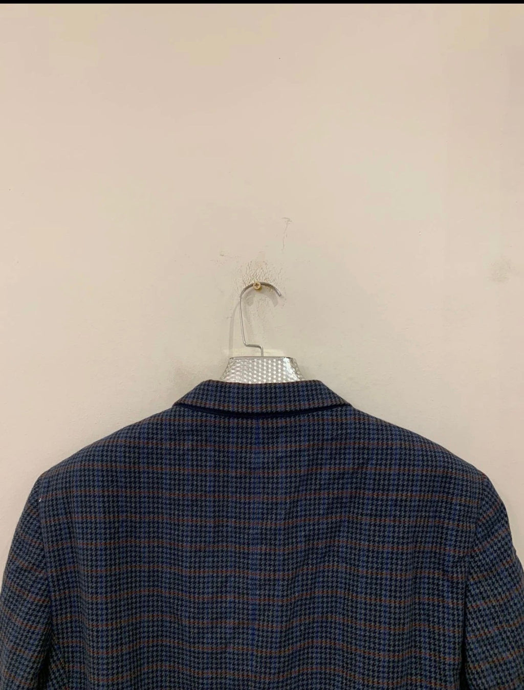 Vintage houndstooth plaid pure wool classic blue hunting jacket blazer 44R