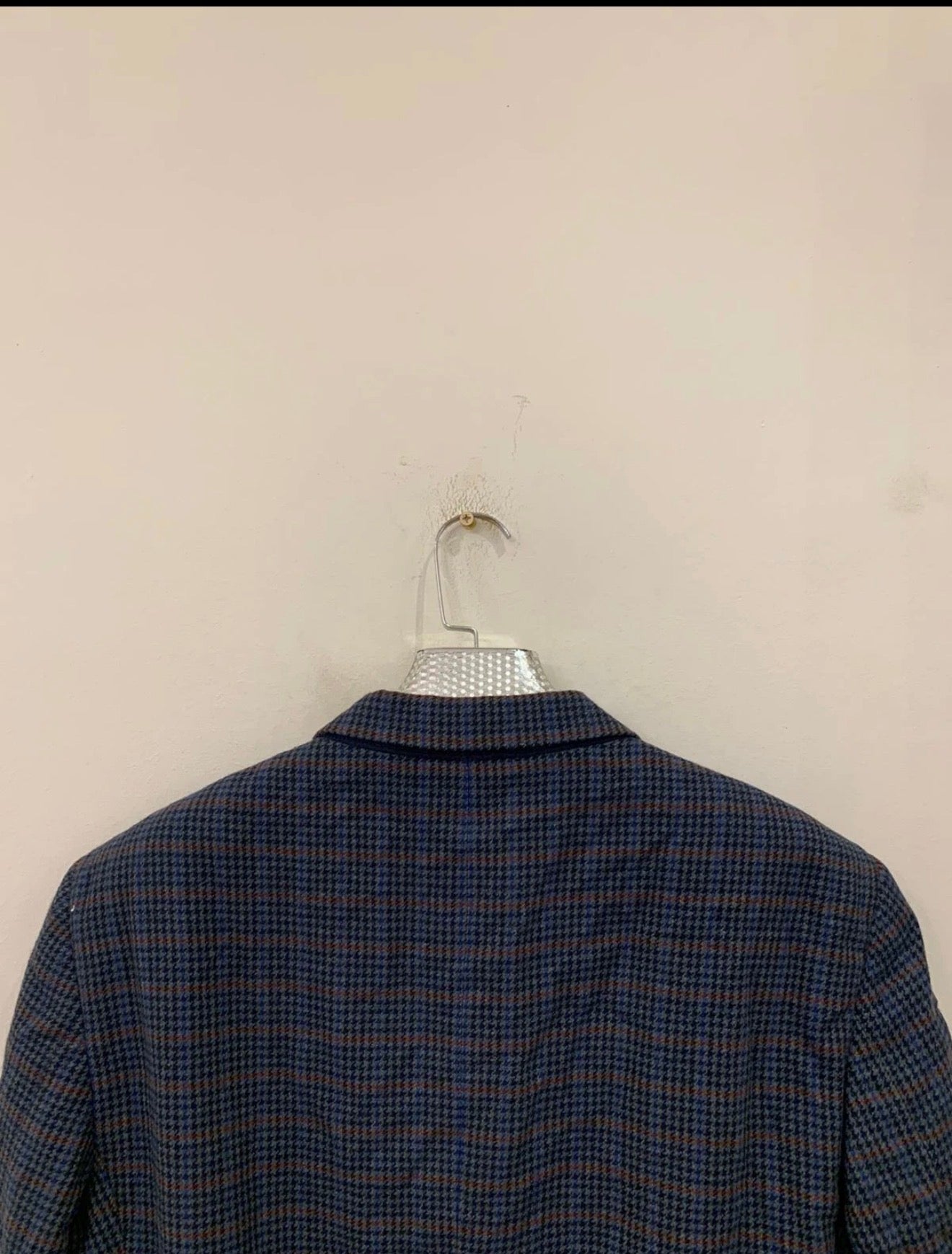 Vintage houndstooth plaid pure wool classic blue hunting jacket blazer 44R