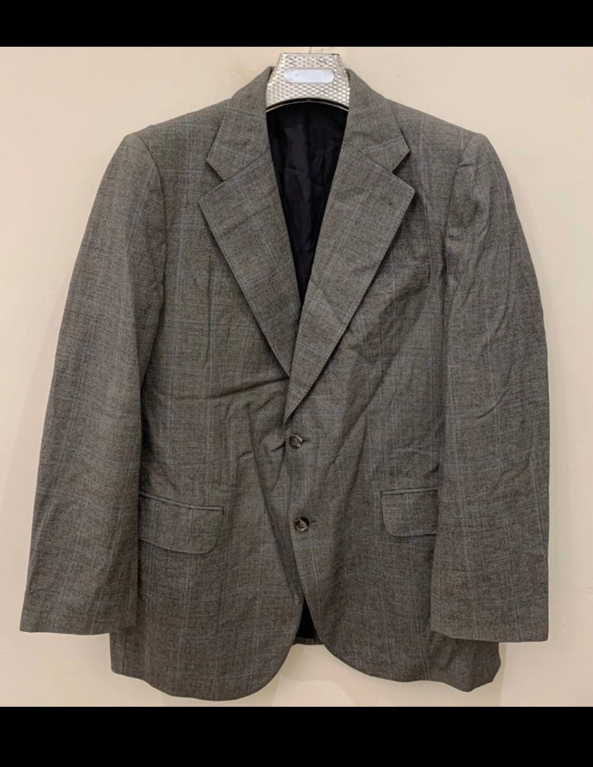 1970s vintage pure wool Windowpane rockabilly disco classic gray suit 42R